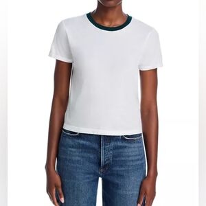 AQUA Athletic Ringer Tee In Large Size. White and Green Women's T-Shirt